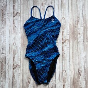 TYR Women's One Piece Swimsuit sz 30 (Small) Cutoutfit Blue Black